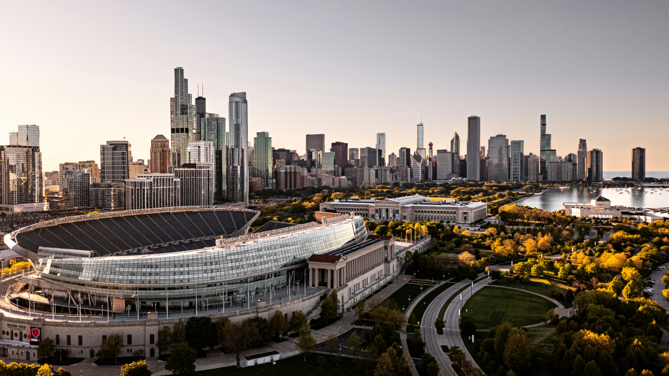 Soldier Field with the Chicago skyline